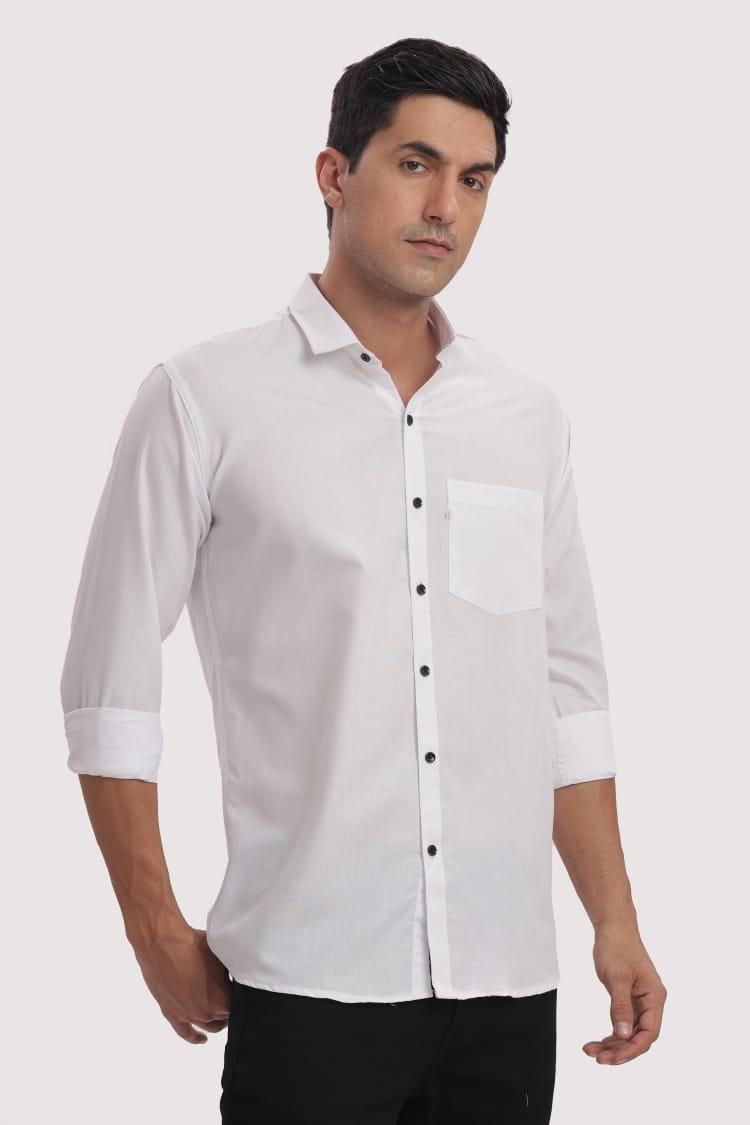 Men's Solid Satin Stylish Casual Shirt White